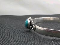 Sterling Silver Split-Shank Cuff Bracelet with Two Turquoise Cabochons, Rope Bezel Design - 3
