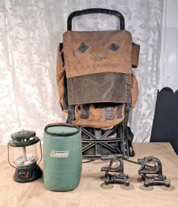 (1) Camp Trails Explorer Frame Pack, (1) Coleman Propane Lantern W/ Soft Carry Bag & (1) Pair Of Remington Temporary Rugged Gear Suction Cup Gun / Gear Holders