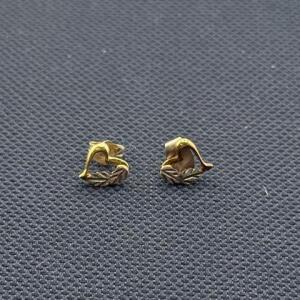 Small Heart & Leaf Gold Tone Stud Earrings, Butterfly Backs, Vintage Style, Two-Tone Metal