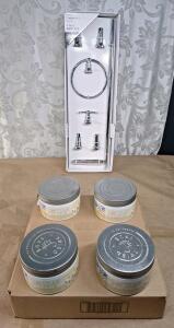 (1) 4-Pack Of Tried & True 14-Oz Scented Candles, Golden Moonlight & (1) Mainstays 4-Piece Chrome Bath Set