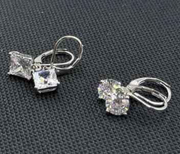 Silver Leverback Earrings with 6mm Round and Princess Cut Cubic Zirconia
