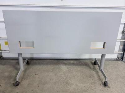 Flip-Top Training Table, 60"x24", Silver Frame, Laminate Top, Casters, Cable Cutouts