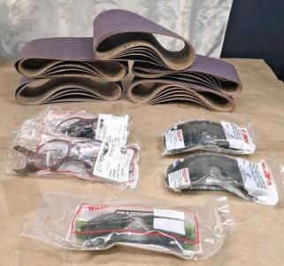 (5) 5-Count Packs Of 3M 716D Regalite Resin Bond Cloth Sanding Belts, 120-Grit, 4" x 21-3/4" & (5) Pair Of Assorted Willson Safety Glasses