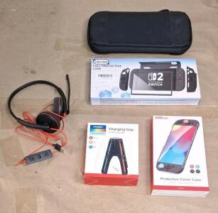 (3) Assorted Nintendo Switch 2 Cases, (1) Charging Grip & (1) Plantronics Blackwire Wired Stereo USB Headset