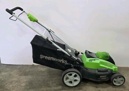 Greenworks 40V 19-Inch Cordless Electric Lawn Mower, Push, Rear Bag, Steel Deck, Folding Handle