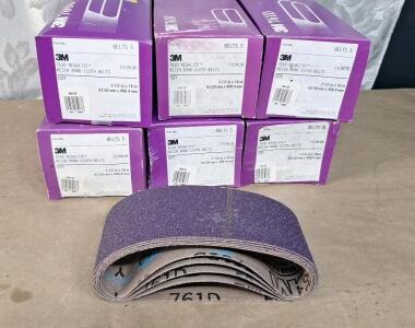 (6) 5-Count Boxes Of 3M 716D Regalite Resin Bond Cloth Sanding Belts, 50-Grit, 2-1/2" x 16" & (6) Pair Of Assorted Willson Safety Glasses