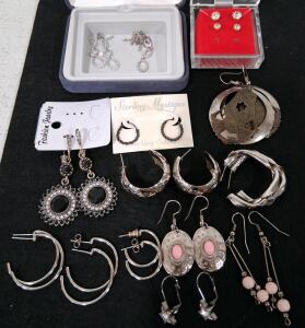 Assorted Lot of Women's Earrings &ndash; Sterling, Hoops, Dangles, Studs, With Boxes