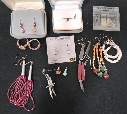 Assorted Mixed Costume Jewelry Lot, Earrings, Rings, Boxes Included