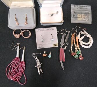 Assorted Mixed Costume Jewelry Lot, Earrings, Rings, Boxes Included