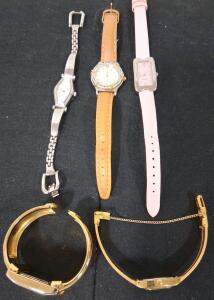 Mixed Lot of 5 Women's Analog Wristwatches &ndash; Sony, Gold & Silver-Tone, Leather & Metal Bands