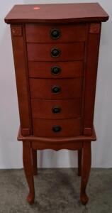 Traditional Wooden Jewelry Armoire with 6 Drawers, Cherry Finish