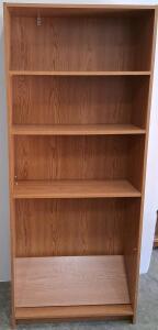 Tall 4-Shelf Wooden Bookcase, Light Oak, Engineered Wood, Adjustable Shelves