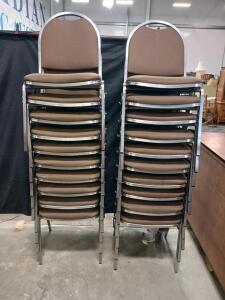 (20) Stackable Banquet Chair with Brown Upholstered Seat and Silver Metal Frame