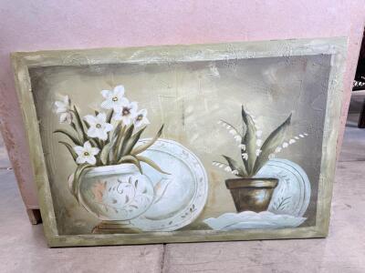 Hand-Painted Floral Still Life Wall Art, 24x36 in, Framed Canvas, Traditional Decor