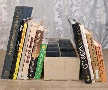 (7) Assorted Hardcover & Softcover Football Books, (100+) Trading Card Protectors & More