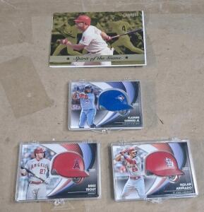 (3) Topps Commemorative Batting Helmet Cards, 2022 Series 2, Mike Trout, Nolan Arenado & Vladimir Guerrero Jr. & (1) 1994 Donruss Spirit of the Game 3" x 5" Jumbo Collectors Card, #10 Lenny Dykstra