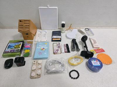 Mixed Household & Office Lot &ndash; Henckels Knife Block, Logitech Mouse, Universal Travel Adapter, Stationery24+ Cardboard Tubes, 4" Length x 1.6", White Craft/Shipping Cores