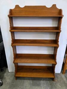 Solid Wood 5-Shelf Free-Standing Bookshelf, Medium Brown Finish, Scalloped Top, 53 1/4" x 31 1/4" x 9"