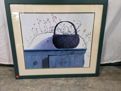 Framed Pauline Ebl&eacute; Campanelli Signed Still Life Art Print&mdash;Basket with Berry Branches, 35"x30"