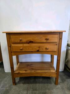 Solid Wood End Table &ndash; 2 Drawers, Lower Shelf, Light Brown, 30"w x 14" d x 33"h