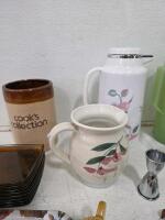 Mixed Kitchen Barware Lot 19+ Pieces Cook&rsquo;s Collection, Fire Blanket, Crystal, Tools, Decor. Homak 20" Metal Toolbox with 25+ Tools & Accessories, Stanley Tape, Hammer, Wrench, Pliers - 4