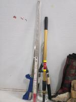Large Lot Horse Tack: 2 Turnout Blankets, 4 Leg Boots, Halter, Ropes, Grooming Tools - 7
