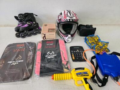 Mixed Lot: Inline Skates, Full Face Helmet, Water Gun, Realtree 15.6" Laptop Sleeves & More
