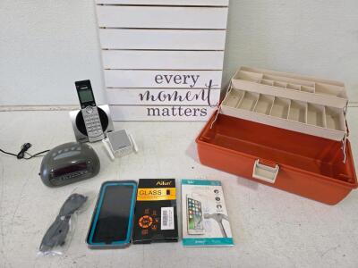 VTech CS6719 Cordless Phone, Netgear WiFi Extender, Alarm Clock, Organizer, Screen Protector Lot