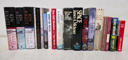 Ken Follett, Michener, Albom, Cussler, Tiger Woods & More 17-Book Lot, Mostly Hardcover, DJ
