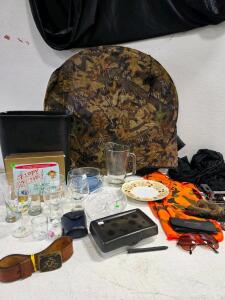 Mossy Oak Pop-Up Hunting Blind, Archery Bow Sight, Blaze Orange Vest, Accessories Lot