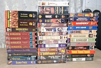 Lot Of (30+) VHS Movies Including Bonanza, Western & Military