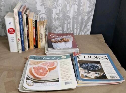 Lot Of (13) Cookbooks & (20+)Assorted Cooking Magazines