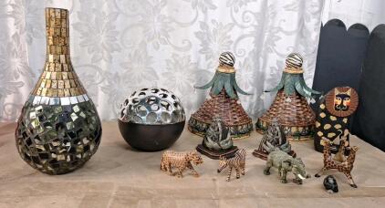 (1) 15" Mosaic Mirrored Vase & Assorted Table Decor