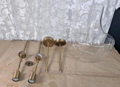 (1) Large Clear Glass Pendant Shade W/ Assorted Hardware
