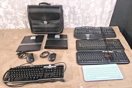 (1) Dell Leather Laptop Bag, (2) Document Holders, (2) USB Wired Optical Mice, (4) USB Keyboards & (1) Wireless Keyboard