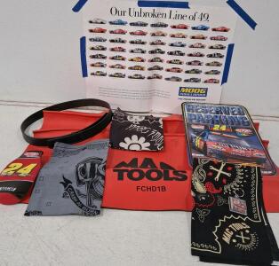 Jeff Gordon #24 DuPont NASCAR Memorabilia Lot: Poster, Parking Sign, MAC Tools Gear, Bandanas