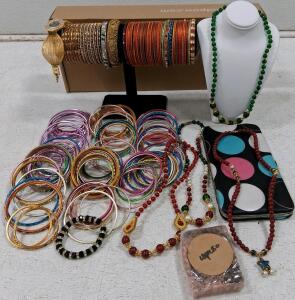 Indian Costume Jewelry Set: Multicolored Designs for Bangles, Bracelets and Necklaces