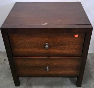 2-Drawer Dark Brown Wooden Nightstand with Metal Knobs