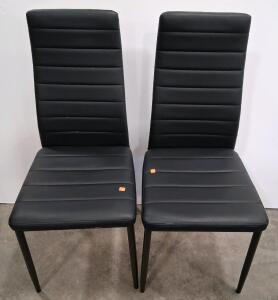 Pair of Black Modern Metal Dining Chairs, Faux Leather Upholstery, Channel-Stitched Backrest