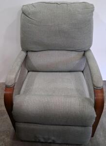 Light Gray Manual Recliner Chair with Wood Armrests