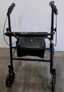 Drive 4-Wheel Rollator Walker, Blue, Hand Brakes, Padded Seat, Under-Seat Storage, Foldable