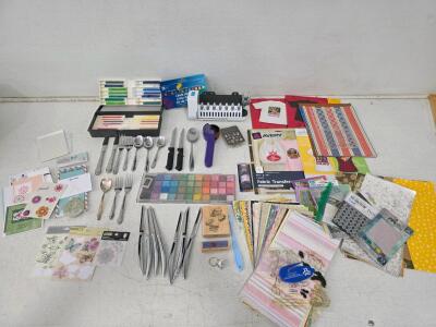 Arts, Crafts & Flatware Lot &ndash; Chalk Pastels, Fabric Transfer, 5-Drawer Storage Organizer, More