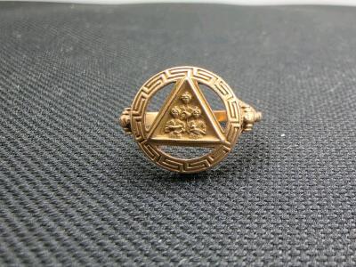 Vintage Gold Fraternal Ring with Triangle and Three Figures Motif