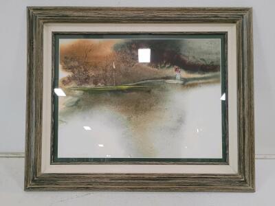 Rustic Framed Golf Scene Artwork, Watercolor Style, 25"x31", Double Matted, Hanging Wire