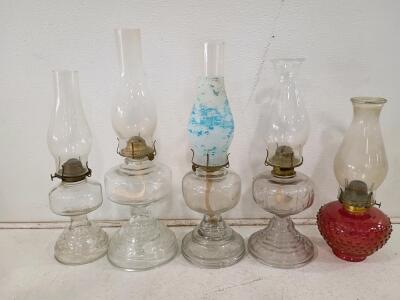 Antique Glass Oil Lamp Collection &ndash; Assorted Styles, 12-15" Tall, Pressed & Hobnail Bases