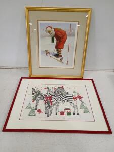 Set of 2 Framed Christmas Art Prints &ndash; G.H. Cid Signed "Let's Celebrate Christmas!" Limited Edition