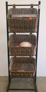 3-Tier Basket Organizer Rack with Metal Frame and Wicker Baskets