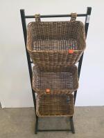 3-Tier Basket Organizer Rack with Metal Frame and Wicker Baskets - 6