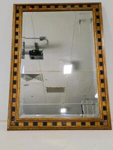 Rectangular Decorative Wall Mirror 43"x30", Gold Tone Frame with Black Accents, Wire Hanging