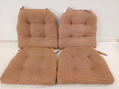 Set of 6 Brown/Cream Gingham Check Chair Seat Cushions with Fabric Ties, 16"x16"x2"